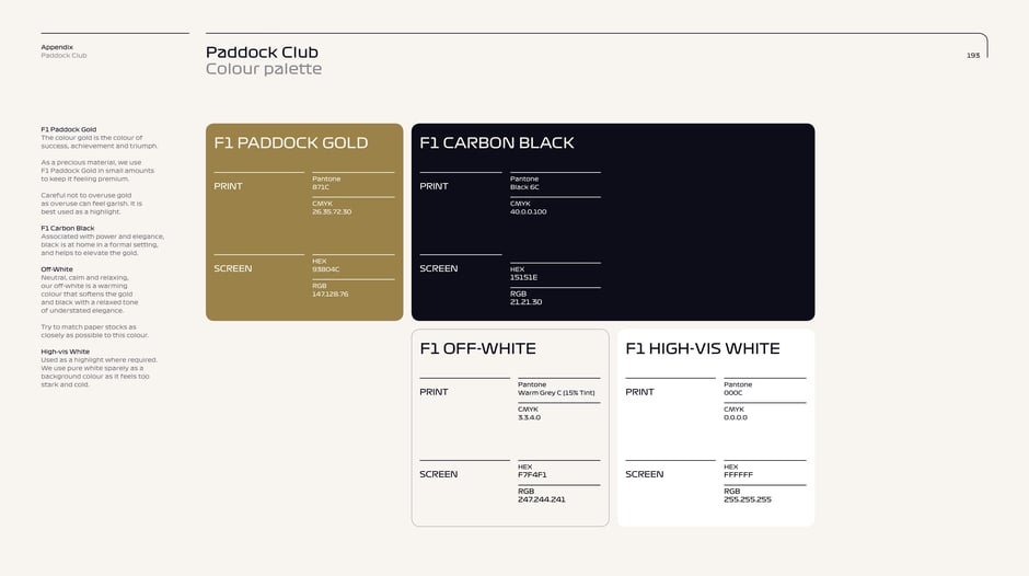 Colour palette: F1 Paddock Gold & Carbon Black