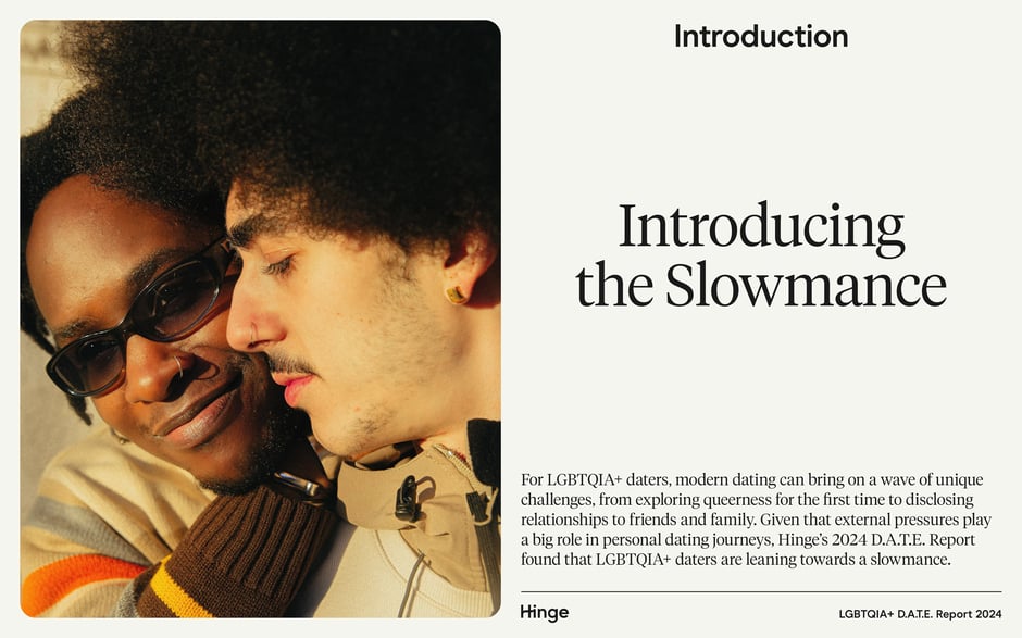 The report introduces 'slowmance' as an intentional dating approach