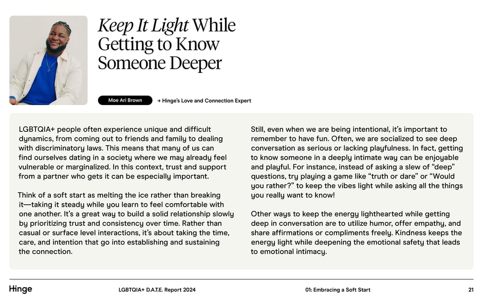 Keep it light while getting to know someone deeper