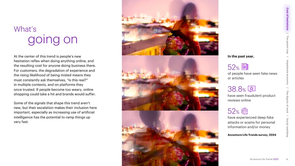 The trend centers on a reflexive question: 'Is this real?' with Accenture