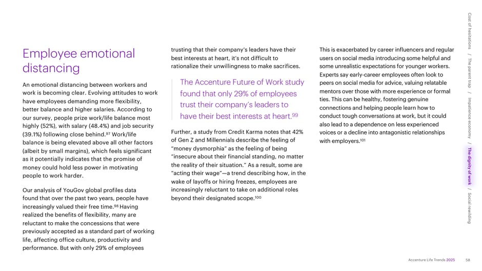 Employees increasingly demand flexibility, work/life balance and higher pay, trust