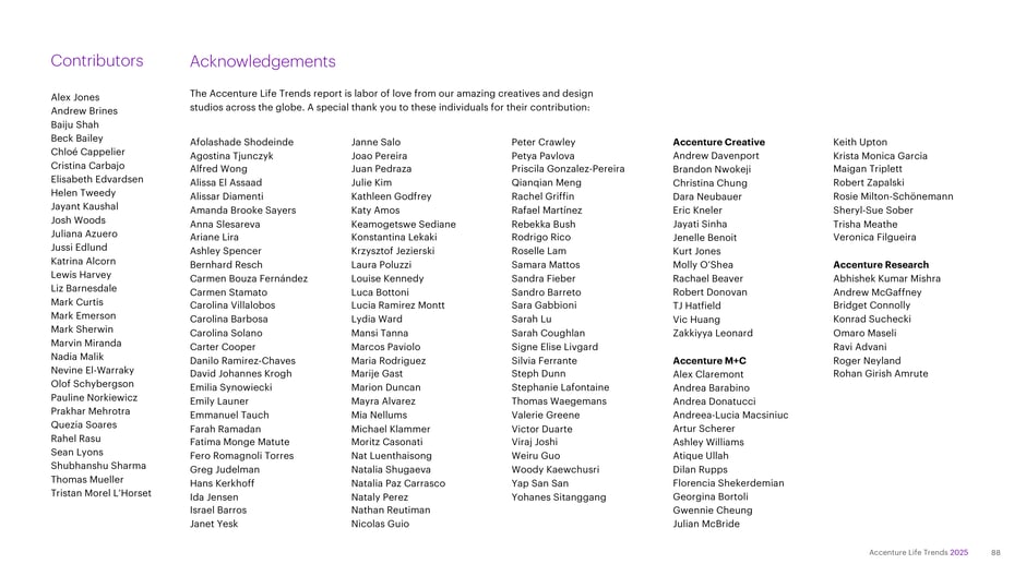 Extensive roster of contributors, creative studios and Accenture teams acknowledged