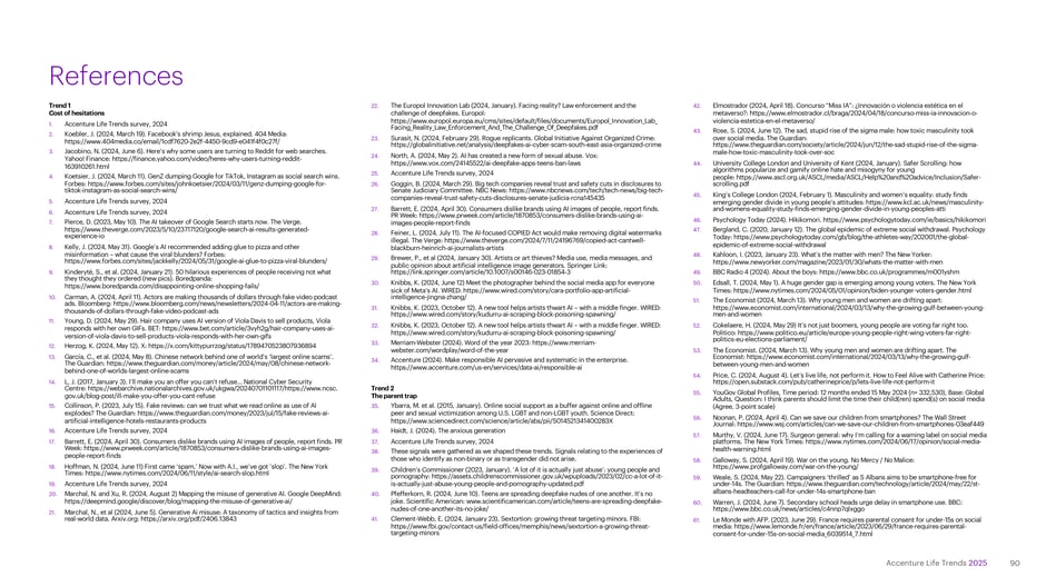 Numbered bibliography citing news articles, academic studies and industry sources
