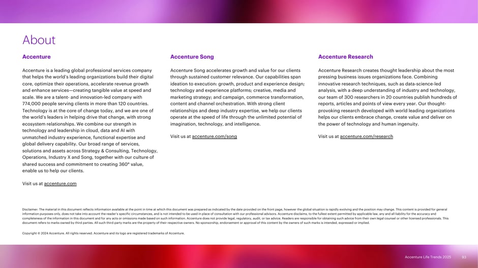 Accenture overview describing the company, Accenture Song (growth, product