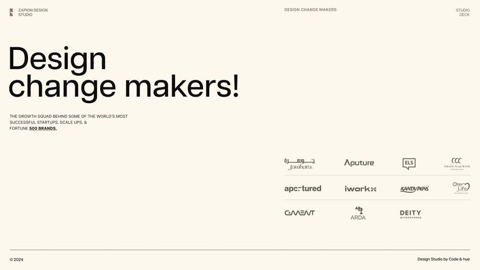 Clients spanning startups, scale-ups, and Fortune 500 brands