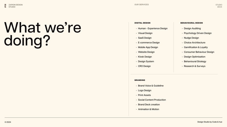 Services across digital design, behavioural design, and branding