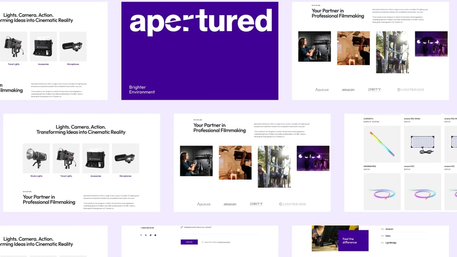 Apertured e-commerce site with Aputure, Amaran, Deity, and Lightbridge