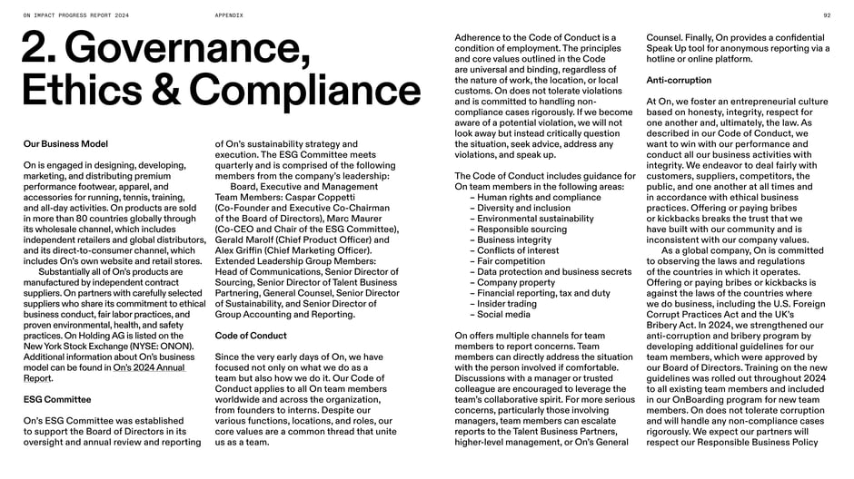 Governance, ethics & compliance: ESG committee and Code of Conduct