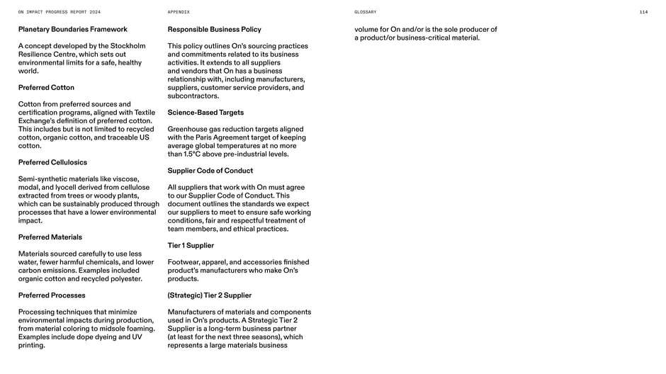 Glossary: preferred materials, supplier codes, and targets
