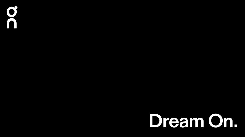 Concluding brand sign‑off using On's logo and the tagline 'Dream