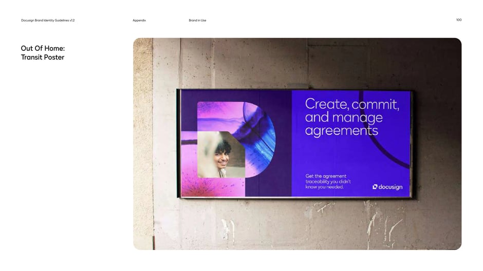 Single-panel transit poster with the headline 'Create, commit, and manage