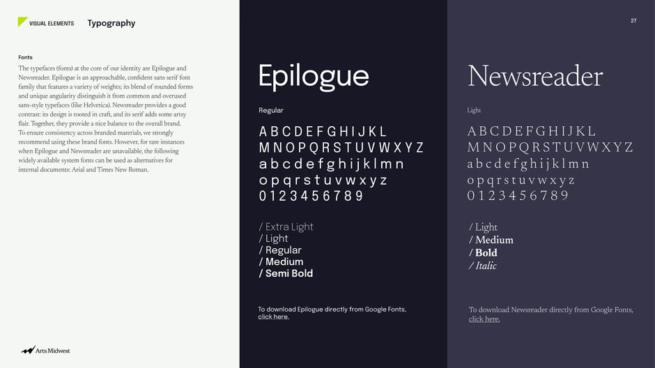 Brand fonts: Epilogue and Newsreader