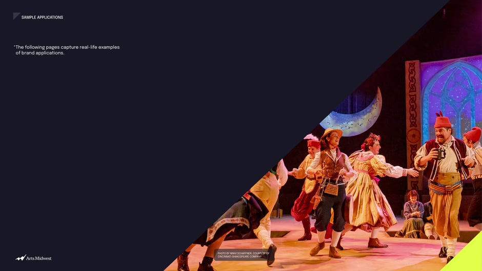 Introduces real-life brand applications that follow: a visual transition