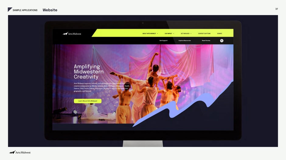 Desktop website mockup illustrating the hero treatment, header accent