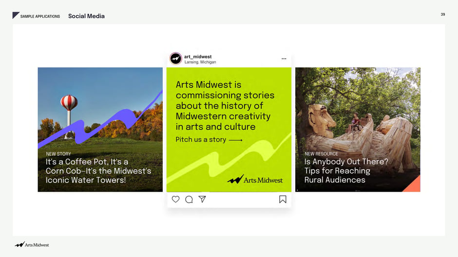 Examples of Instagram-style posts and tiles that pair headlines
