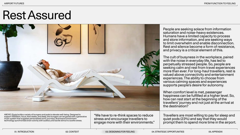 Passengers seek calm and privacy to escape information overload; rest-focused