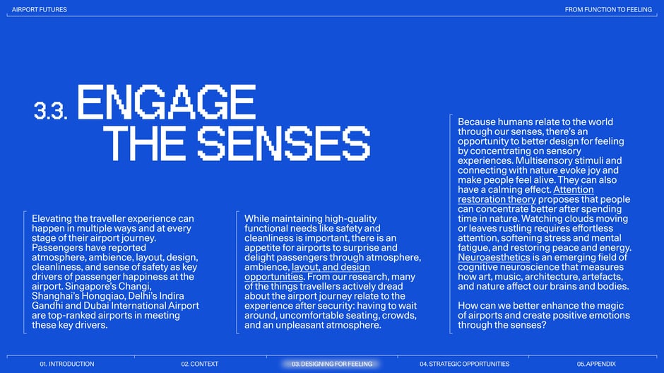 Introduces multisensory design as a core strategy: intentional atmosphere, nature