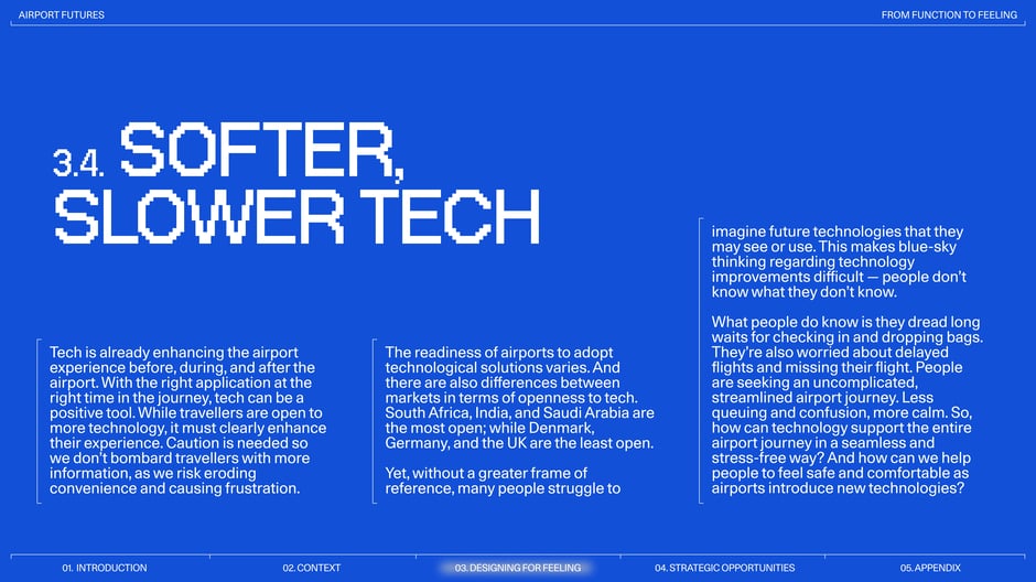 Argues for cautious, human-centred deployment of airport technology that enhances