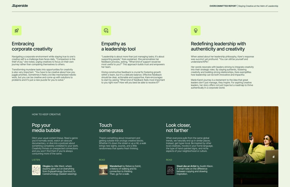 Strategies for fostering creativity in corporate environments, emphasizing empathy, authenticity