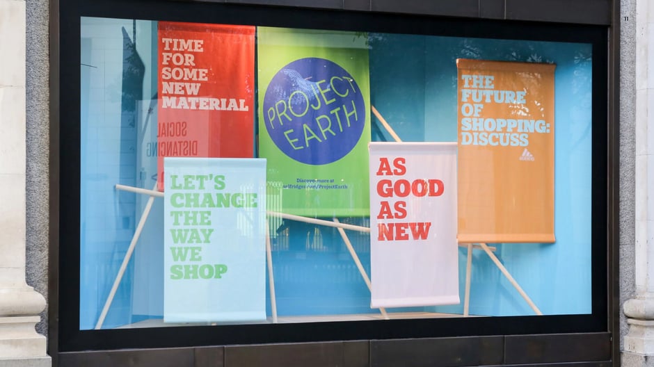 In‑store messaging urging shoppers to change how they buy
