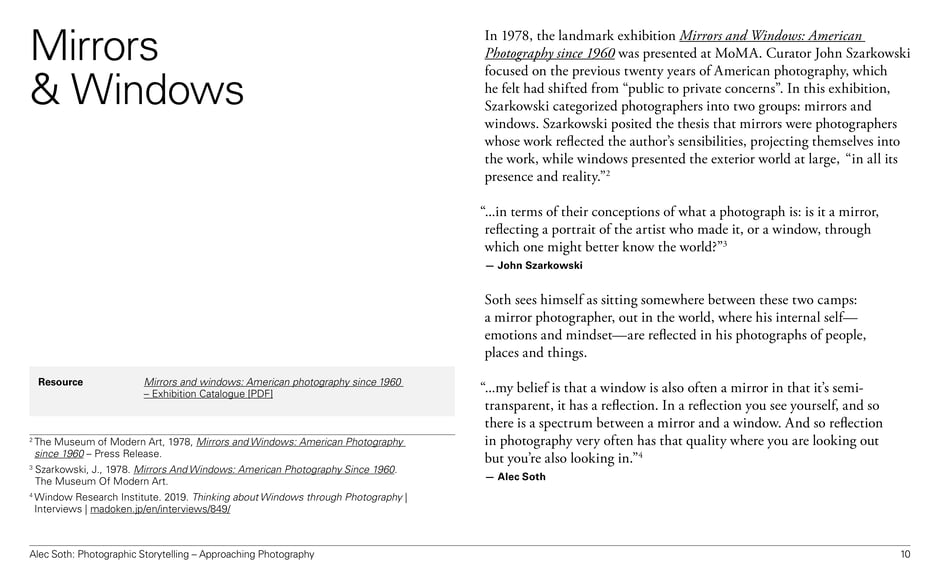 Szarkowski's mirrors-and-windows framework for photography