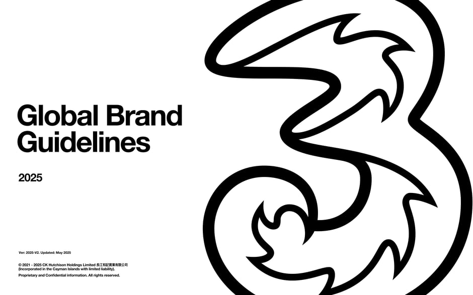 Three Global Brand Guidelines 2025 — cover slide