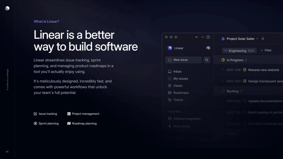 Issue tracking, sprint planning, and roadmaps in one fast tool