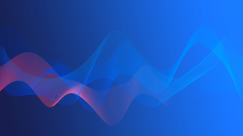 Abstract blue and red waves in a blue gradient from dark blue to blue background
