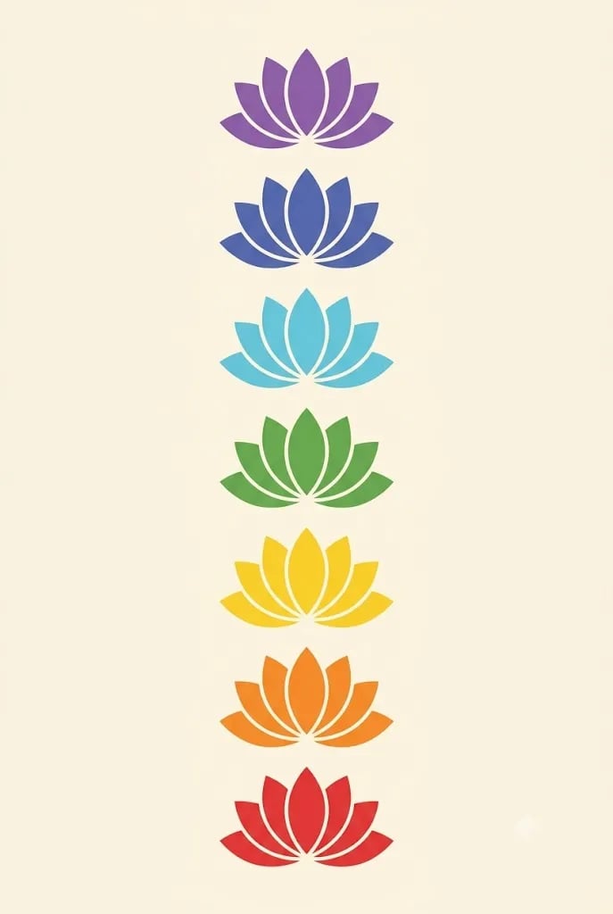 Seven coloured lotus symbols stacked from red to violet