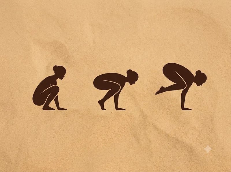 Three silhouettes showing the progression into crow pose
