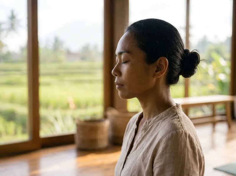 Calm face in profile with relaxed shoulders