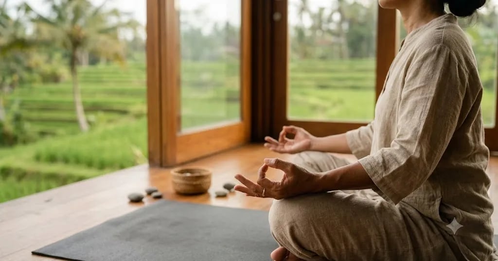 Hands resting on knees in gyan mudra during seated meditation