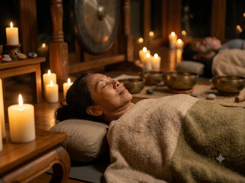 Person resting under a blanket with a peaceful expression