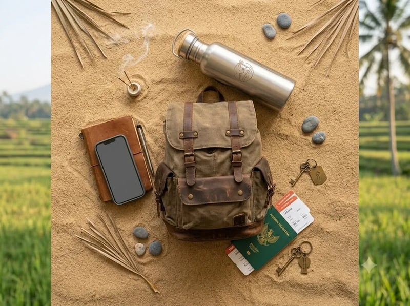 Passport, phone and day bag laid out for solo travel