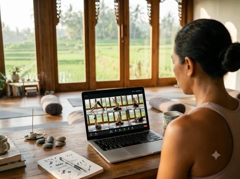 Laptop showing a grid of students joining an online class