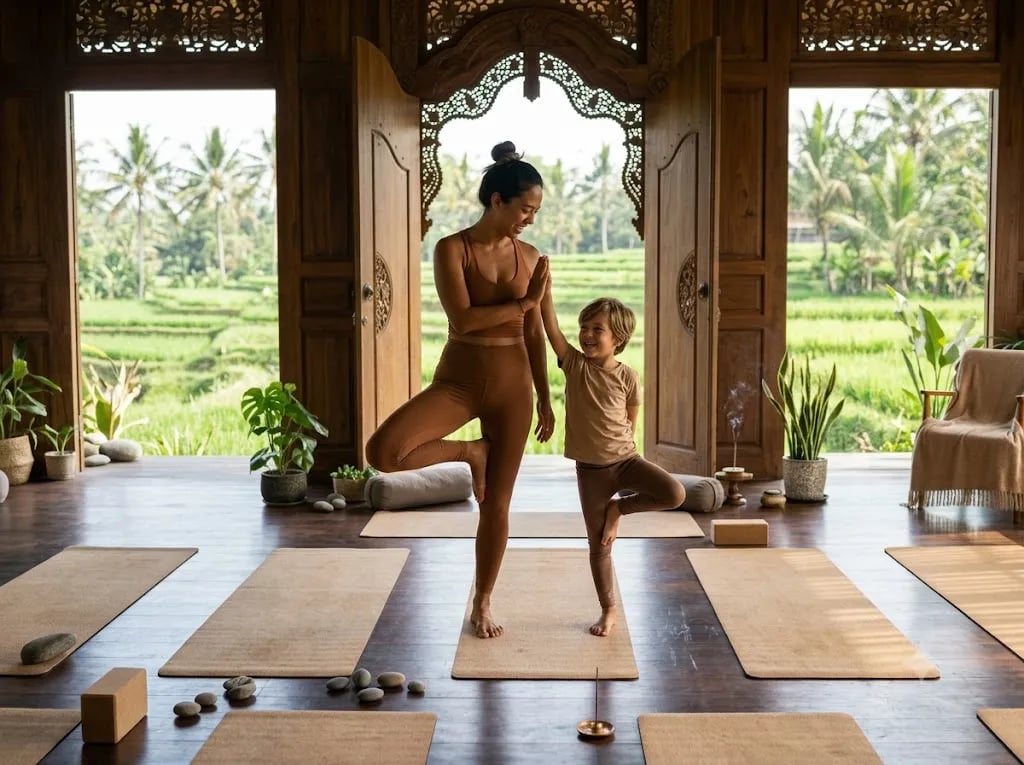 Child and adult balancing side by side in tree pose