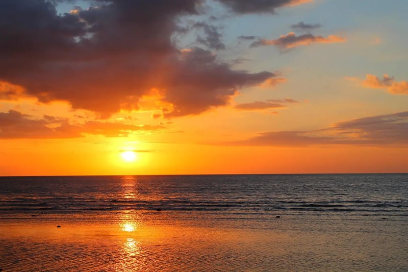 Sunset over the sea on the Bali coast