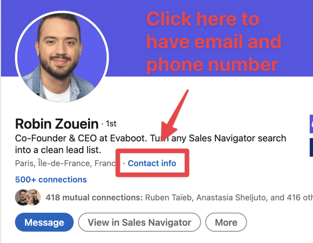 kontaktinfo button für linkedin verbindungen 1. grades