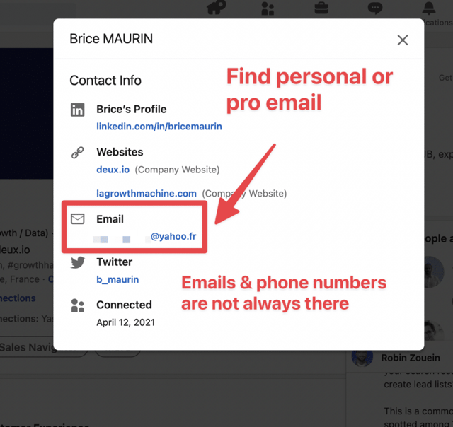 linkedin kontaktinformationen popup mit e-mail adresse