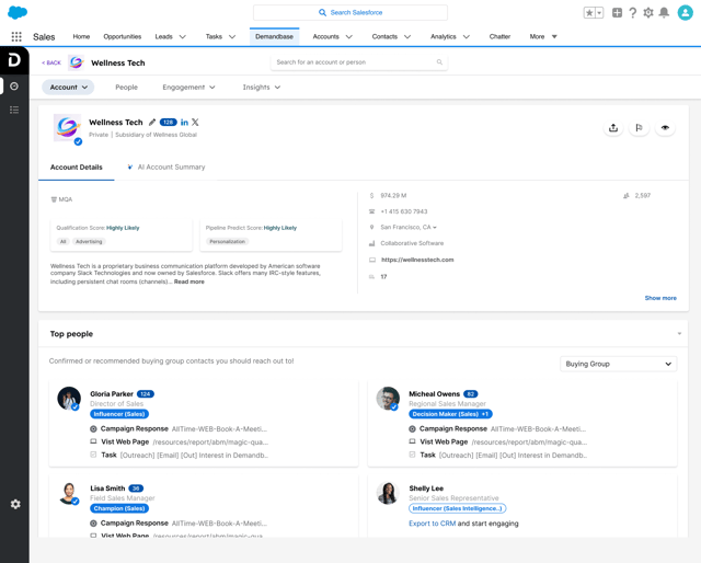 demandbase account view inside salesforce crm showing tier data