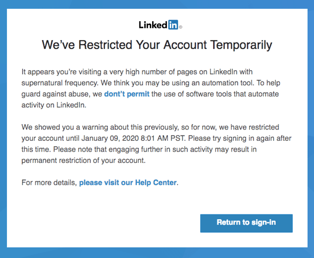 linkedin jail scraping temporary restriction