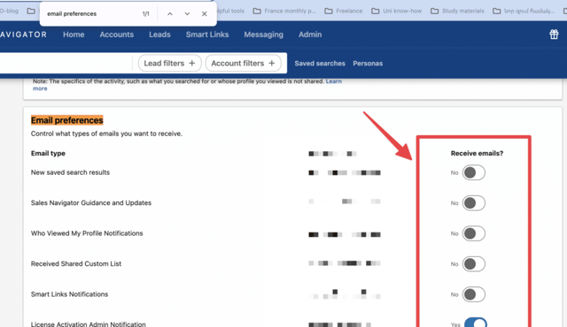 enable receive emails on linkedin sales navigator alerts
