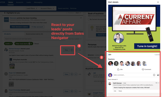 react to lead post alert