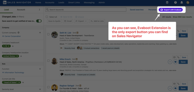 L'extension Evaboot est le seul moyen d'exporter les leads depuis LinkedIn Sales Navigator