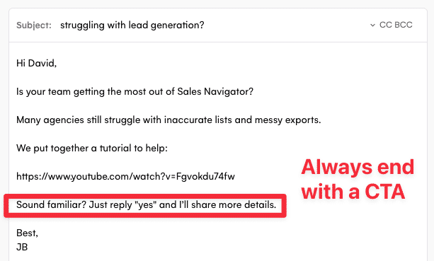 cold email ending with a cta