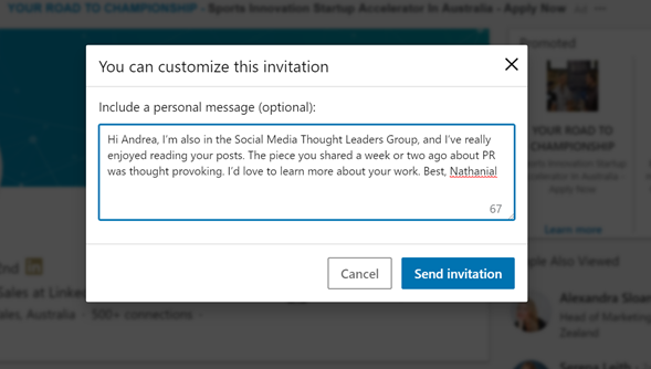 Connection request on LinkedIn