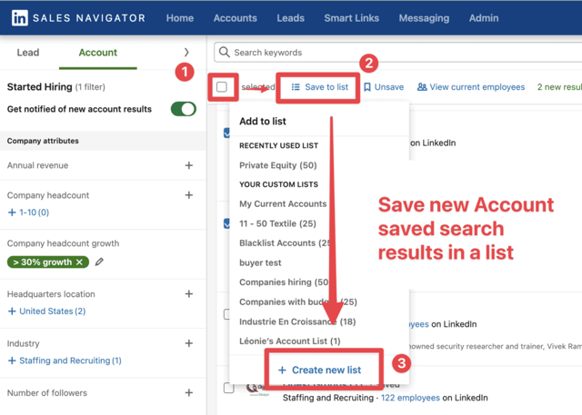 save new results in account list sales navigator
