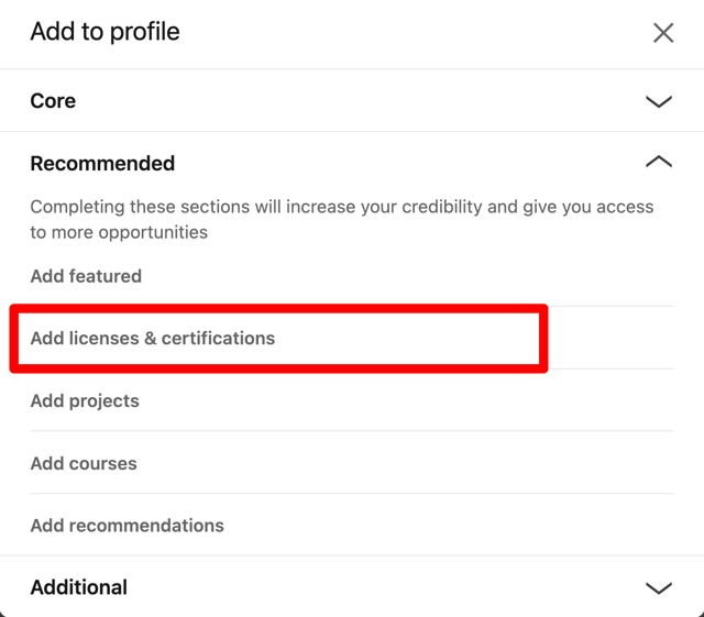 add license certification on linkedin