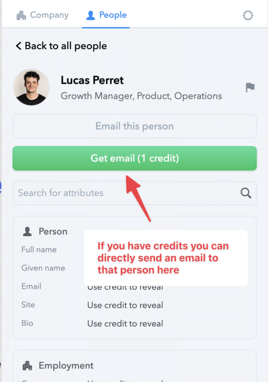 e-mail und persönliche informationen auf clearbit finden