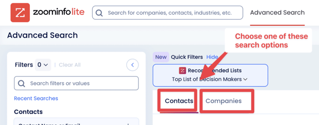 kontakte oder unternehmen auf zoominfo suchen